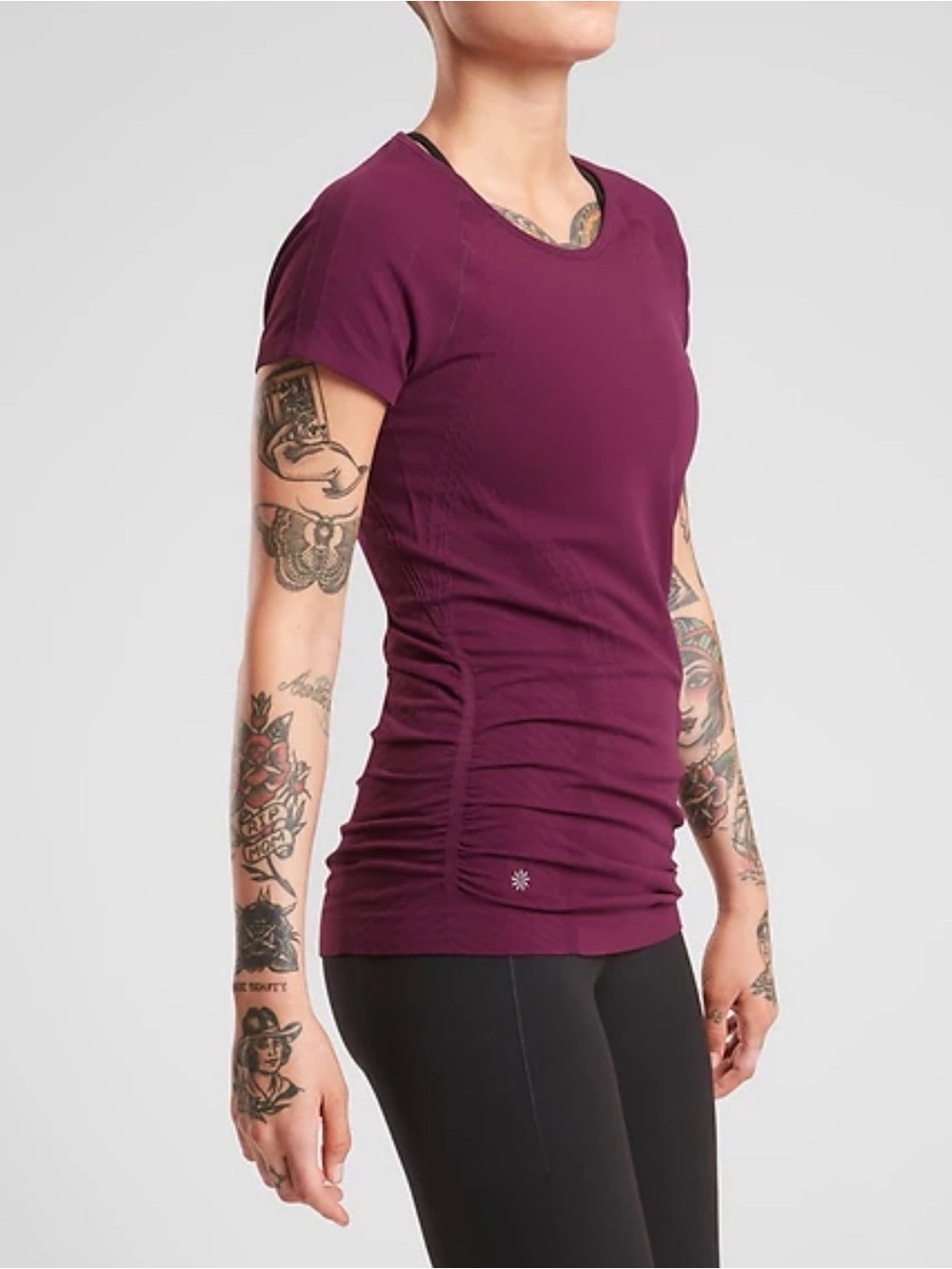 Athleta Speedlight Seamless Tee in Beach Plum Short Sleeve Ruching Activewear